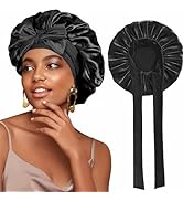 Silk Bonnet for Sleeping, Satin Hair Wrap Cap for Women, Double-Layer Bonnet with Tie Band, Hair ...