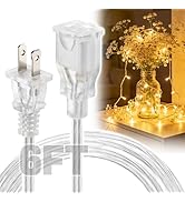 6ft Clear Extension Cord - Male to Female Invisible Indoor Thin 2 Prong Power Cable for Holiday L...