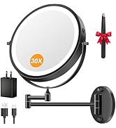 5000mAh Rechargeable Wall Mounted Lighted Makeup Mirror, 9'' 30X/1X Double-Sided Magnifying Mirro...