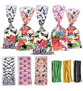 DIYASY 150 Pcs Halloween Cellophane Treat Bags, Clear Candy Bags Plastic Bats Pumpkin Bag Witch G...