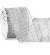 Ribbli Silver Crinkled Wired Ribbon 2.5 Inchwith Metallic Wavy Christmas Ribbon for Cristmas Tree...