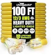100ft Outdoor/Indoor Extension Cord 3-Outlet 12/3 Gauge Extra Heavy Duty ETL Listed, 3 Prong SJTW...