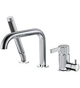KAPHOME Tub Faucet With Sprayer,Deck Mount Brass Roman Tub Faucet Set, High Flow 3-Holes Single-H...