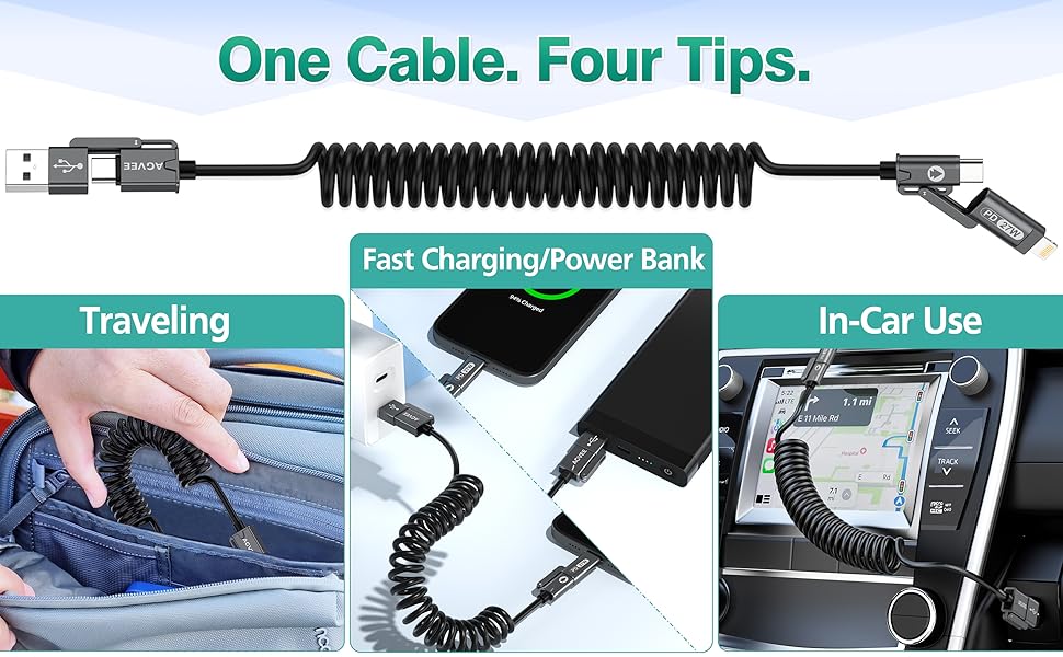 4-in-1 Coiled Multi USB Charging Data Cable