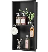 Bernkot Stainless Steel Shower Niche w/Hooks, Wall Vertical Niche Without Tiling, Recessed Shower...