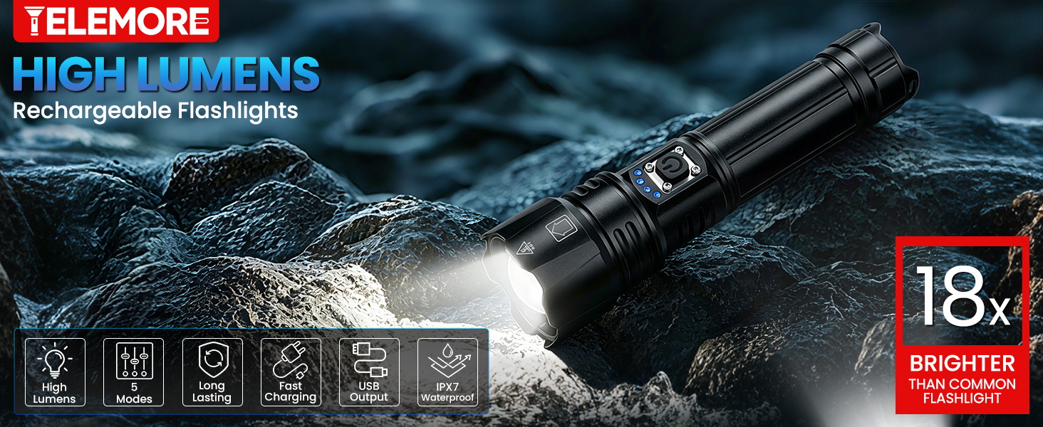 Rechargeable Flashlights High Lumens / 18X Brighter Rechargeable Flashlights