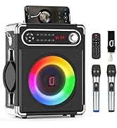 JAUYXIAN Bluetooth Speaker with Two Wireless Microphones, Outdoor Speaker with Subwoofer/Tweeter,...