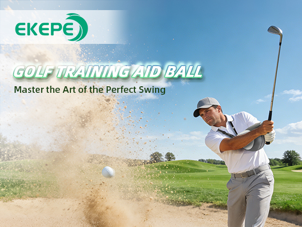 EKEPE premium golf swing training ball held by a professional golfer on a sunlit green