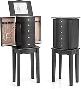 Giantex Jewelry Cabinet with 4 Drawers, Jewelry Armoire with Flip up Mirror, Top Storage Tray wit...