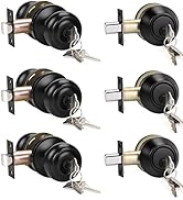 KNOBWELL 3 Pack Keyed Alike Entry Door Knobs and Single Cylinder Deadbolt Lock Combo Set Security...