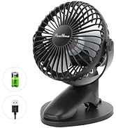 Portable Clip Fan Battery Operated,3 Speeds USB Rechargeable Mini Table Fan with Strong Airflow,3...