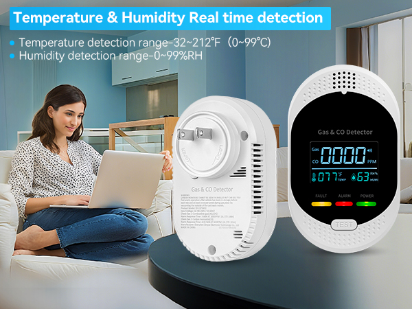 Carbon Monoxide and Natural Gas Detecto with Temperature Humidity Display