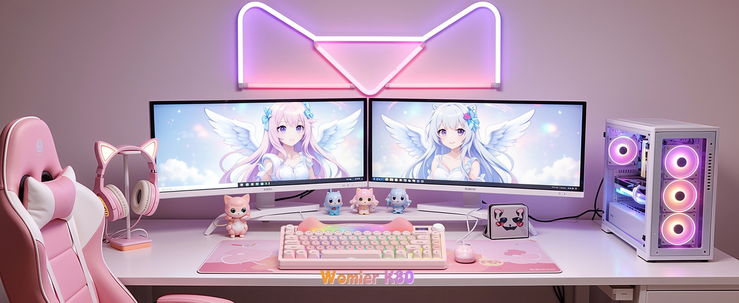 75% Wireless Mechanical Keyboard with Screen and Knob, Pink Cat Creamy Bluetooth Gaming Keyboard