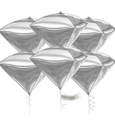 PartyWoo Silver Balloons, 6 pcs Diamond Silver Foil Balloons, 22 inch Giant 4D Foil Balloons and ...