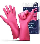 FMP Brands [3 Pairs] Dishwashing Gloves - 11.6 Inches Medium Rubber Gloves, Pink Kitchen Gloves, ...