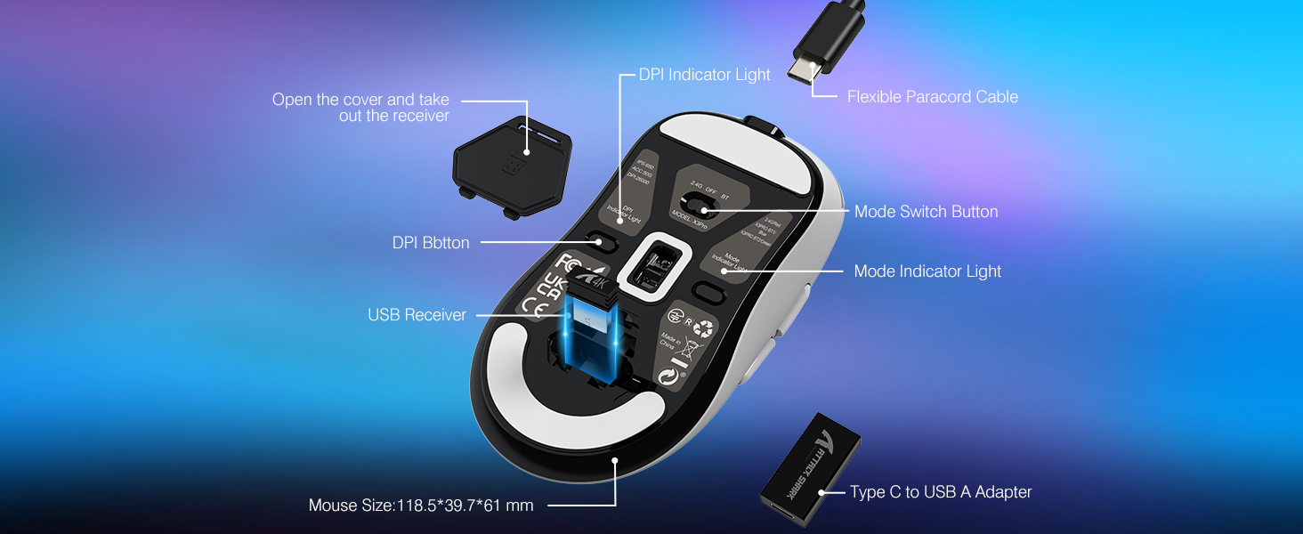 BT/2.4G Wireless/Wired Gaming Mouse, Adjustable DPI 26000, 200 Hrs Battery, for Win11/Xbox/PS/Mac