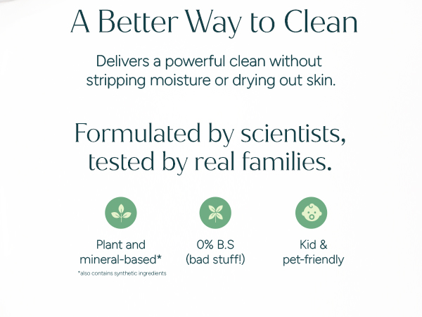 Lavender and Vanilla soap bottle; plant-based, kid-friendly, and developed by scientists.