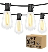 Brightever LED Outdoor String Lights 60FT with 32 Shatterproof ST38 Vintage Edison Bulbs, Outside...