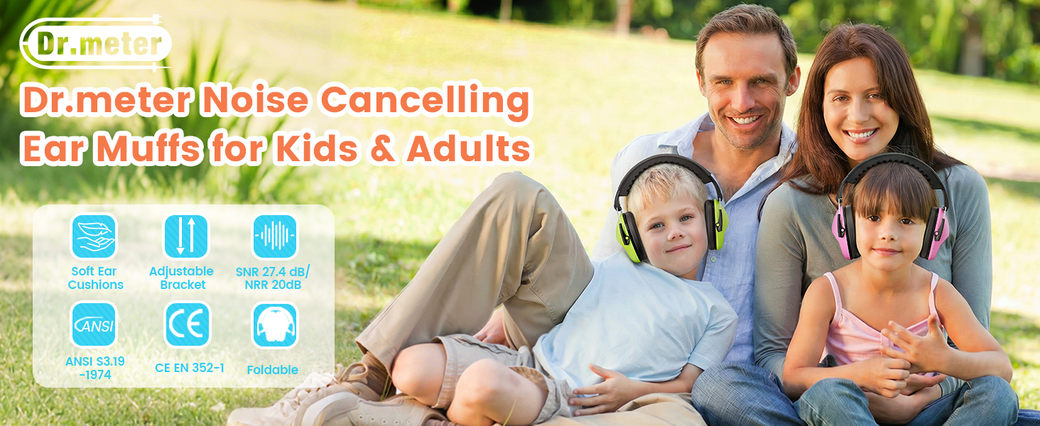 Dr.meter Ear Muffs for Noise Reduction: 27.4SNR Noise Cancelling Headphones for Kids Adjustable