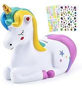Piggy Bank Girls: Unicorn Piggy Banks - Unbreakable Plastic Coin Money Bank with Alphabet Sticker...