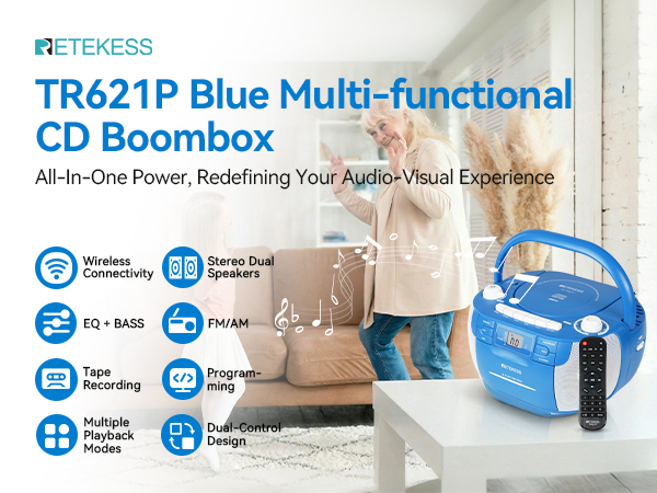TR621P Blue Multi-functional CD Boombox