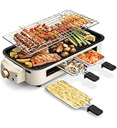 Pukomc Electric Indoor Grill,2 in 1 Indoor Grills for Kitchen with Grill Net &amp; Non-Stick Cooking ...