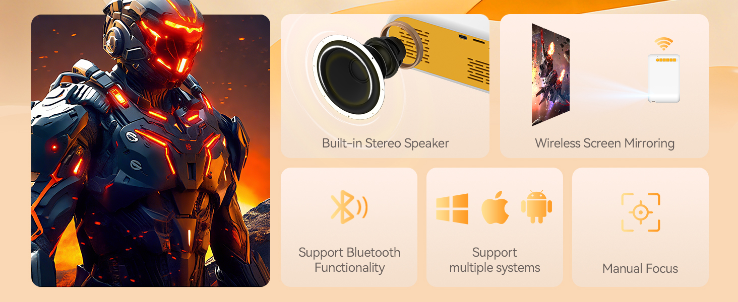 Portable Mini Projector Featuring HiFi Speaker, Wireless Casting and Bluetooth Connectivity