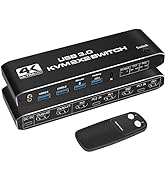 KVM Switch 2 Monitors 2 Computers, NEWCARE 4K@60Hz HDMI KVM switches with Audio, Keyboard Video M...