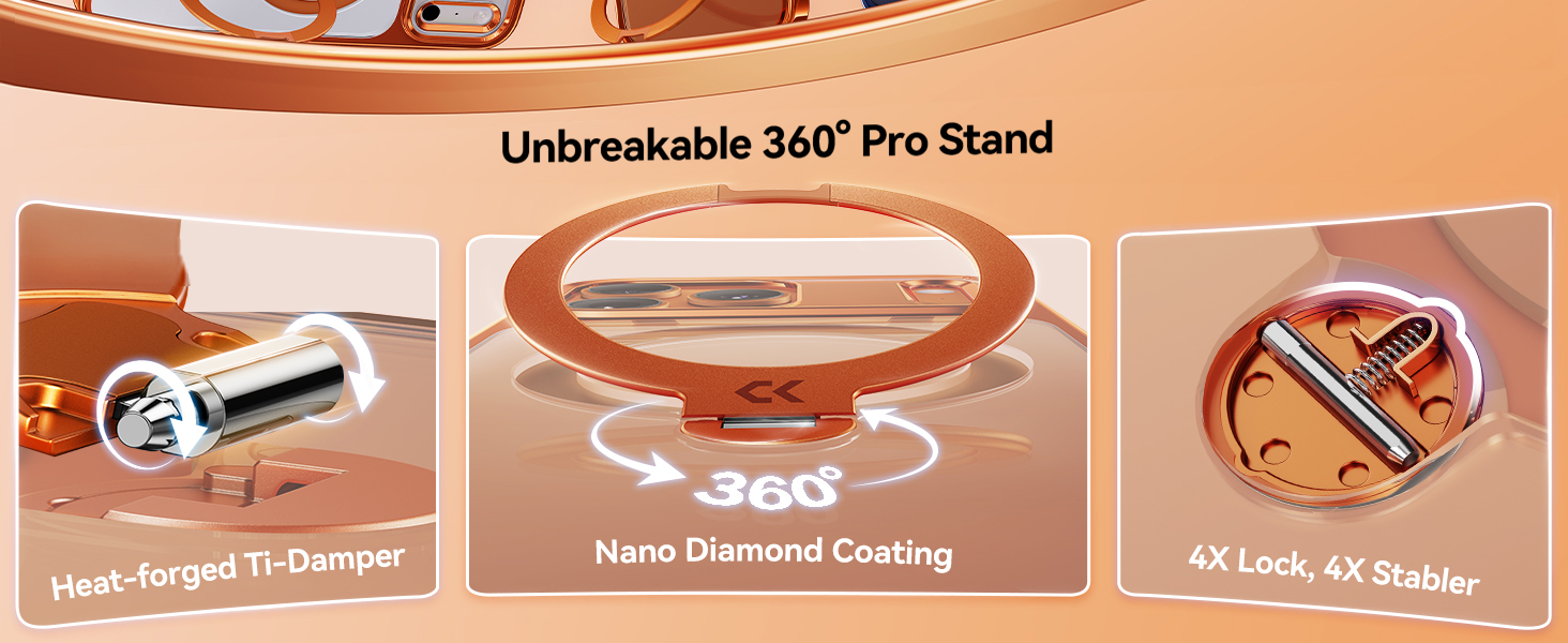Orange for iPhone 17 Pro Max Case with 360 Spin Magnetic Stand Slim Polished Clear