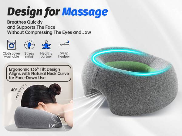Ergonomic face-down massage pillow.