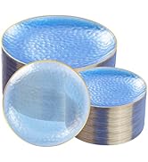 Rubtlamp 100Pcs Blue Gold Plastic Plates, Blue Disposable Plates With Gold Rim, Blue Fancy Party ...