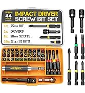 Hi-Spec 44pc Metric 1/4in Impact Screw Driver Bit Set. Hex Shank S2 Steel Screwdriver Bits Box Se...