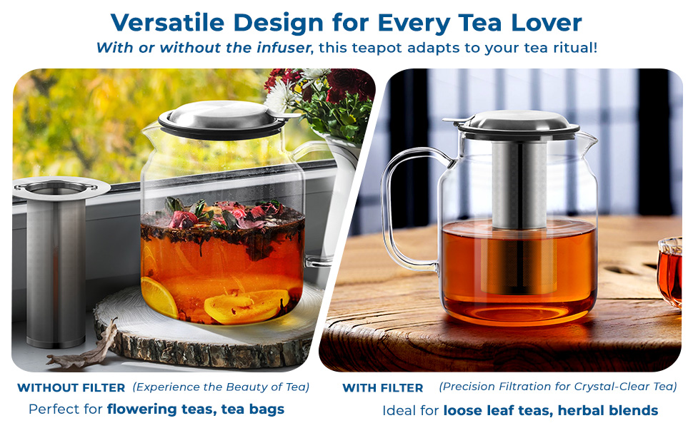 Glass Teapot with Stainless Steel Removable Infuser