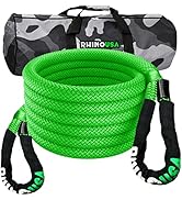 Rhino USA Kinetic Recovery Tow Rope (7/8in x 20ft Green) Heavy Duty Offroad Snatch Strap for UTV,...