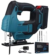 Geevorks Cordless Jig Saw with 2.0Ah Battery, Brushless Motor 0°-45° Bevel Cuts with LED Lights f...