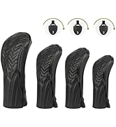 4pcs or 1pc Golf Club Head Covers for Woods, Driver, Fairway, Hybrid – Premium PU Leather with In...