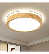 Pevfah Modern Dimmable Wood Flush Mount Ceiling Light, 2700K-6000K 5CCT Round Close to Ceiling Li...
