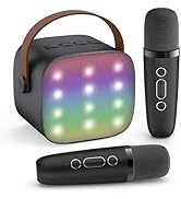 YLL Mini Karaoke Machine with 2 Wireless Microphones for Kids Adults, Portable Bluetooth Speaker,...