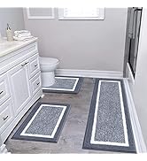 Pauwer Bathroom Rug Mat Set 3 Piece, Microfiber Shaggy Bath Set, Non-Slip Ultra Soft Carpet Mats,...