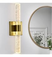 Rizzyluz Modern LED Wall Sconce Lighting Gold Crystal Bathroom Vanity Light Fixture 2-Lights Bubb...