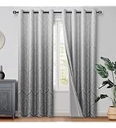 DWCN Grey 100% Blackout Curtains for Bedroom 84 Inch Long - Double Layers Damask Patterned Ombre ...