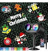 Christmas Projector Lights Outdoor, 3 in 1 Holiday Projector Light with Green Star, 20 HD Slides,...