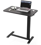 Ywin Medical Overbed Table in Black, Pneumatic Lift Adjustable Bedside Table with Wheels for Hosp...