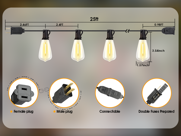 connectable outdoor string lights with end-to-end plug