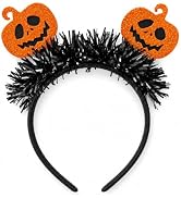 TIIZIISII Glitter Pumpkin Headband Cute Halloween Black Tinsel Hairband | Pumpkin head bopper.Hal...