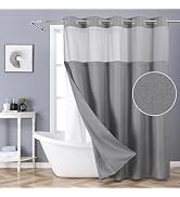 eachope Grey No Hook Shower Curtain with Snap-in Fabric Liner Set,Slub Textured Fabric Shower Cur...