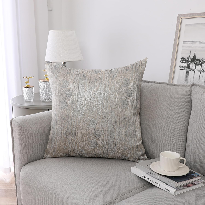 4 Pack Jacquard Decorative Throw Pillow Cover (PC1222L-4PK) | Tan/Silver Soft & Washable Cushion Covers with Zipper for Sofa, Bedroom (22