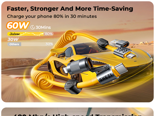 jixivor 4 in 1 usb c cable 60W compatiblle with Lightning cable multi cords