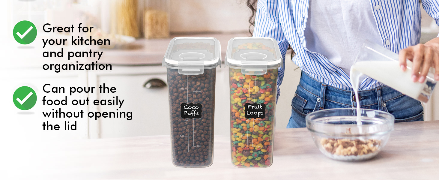 clear cereal containers storage, pancake mix container, baking supplies containers, rice storage