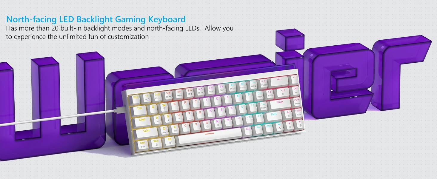 60% Gaming Keyboard with Light Box, Wired RGB Backlit Mechanical Keyboard with MCA Keycaps